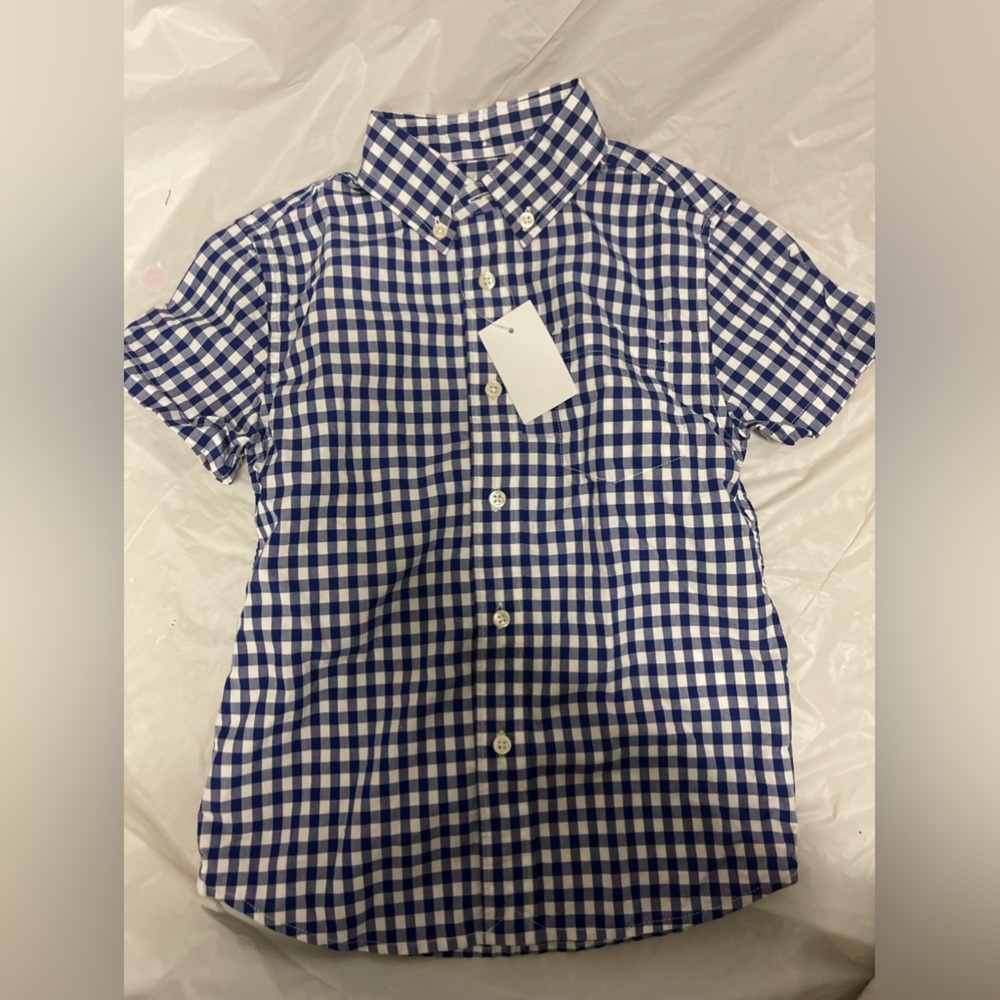 Crewcuts blue checkered button down shirt